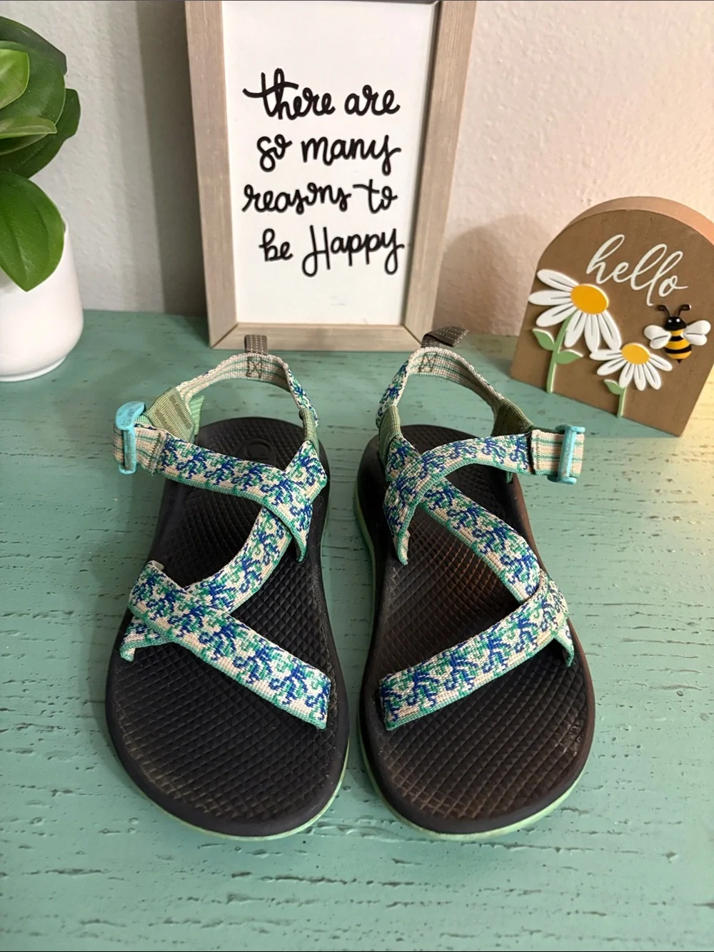 Chaco Kids Teal & Navy Patterned Strappy Sandals